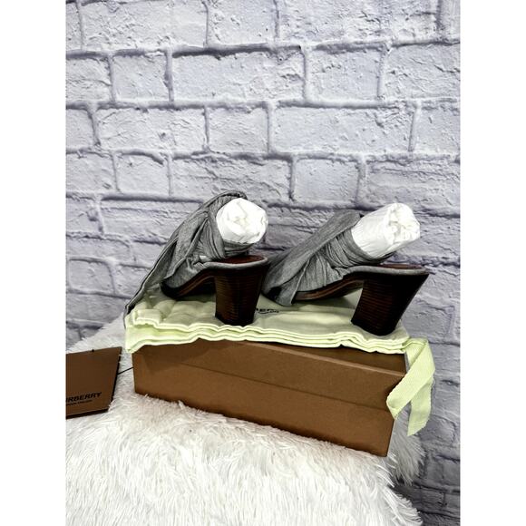 BURBERRY Pewter Melange Synthetic Tillington Ankle-wrap Mules Size 37.5 NEW - Picture 7 of 8